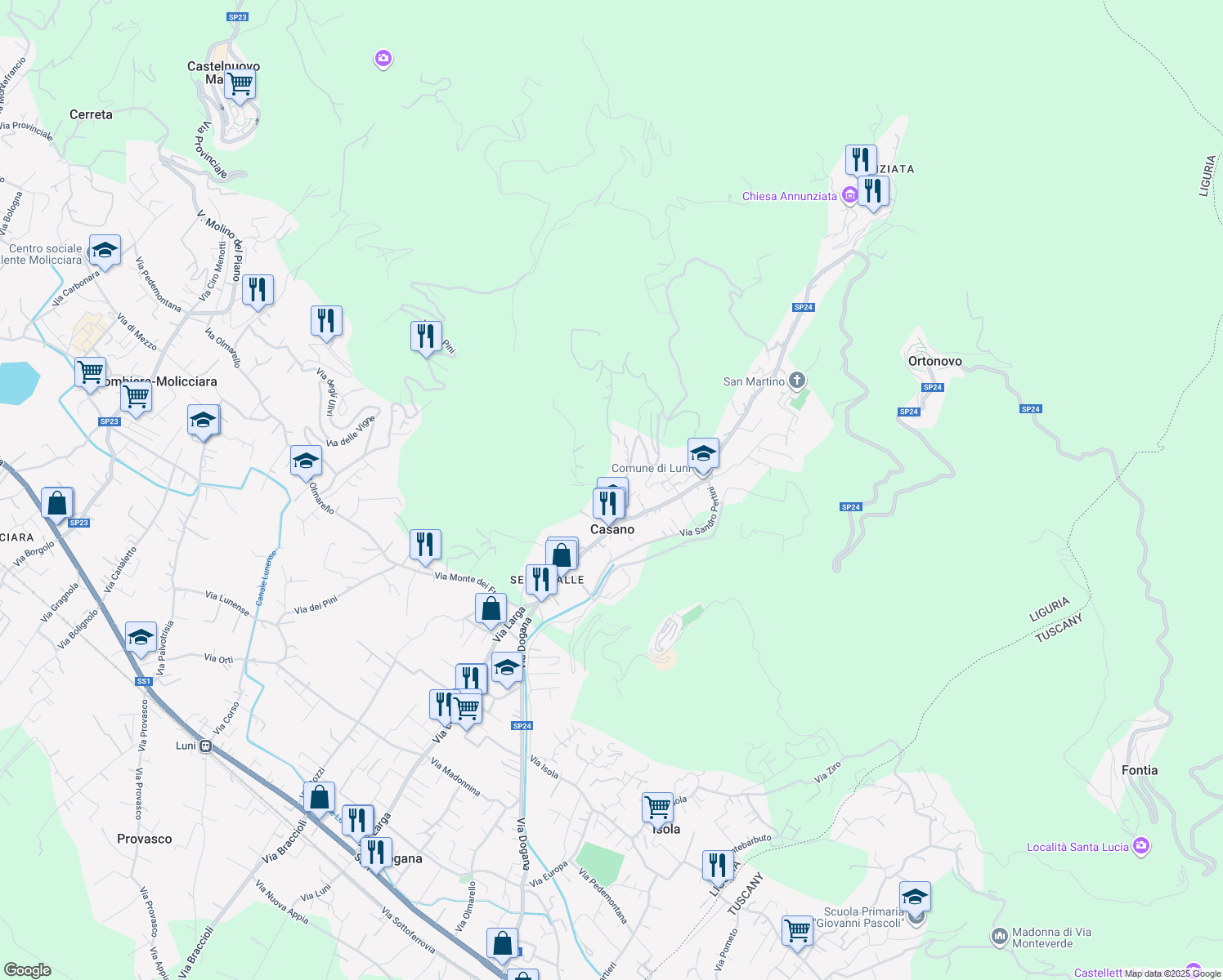 map of restaurants, bars, coffee shops, grocery stores, and more near 15 Via Brigate Partigiane in Casano