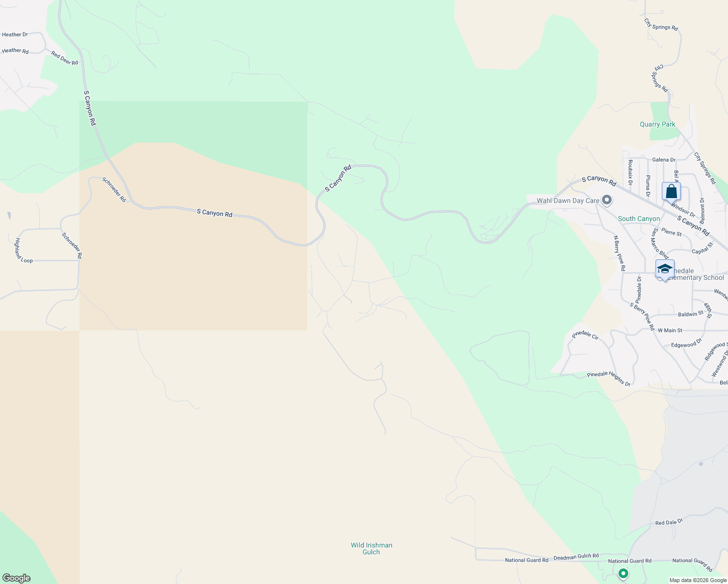 map of restaurants, bars, coffee shops, grocery stores, and more near 6406 Timberline Road West in Rapid City
