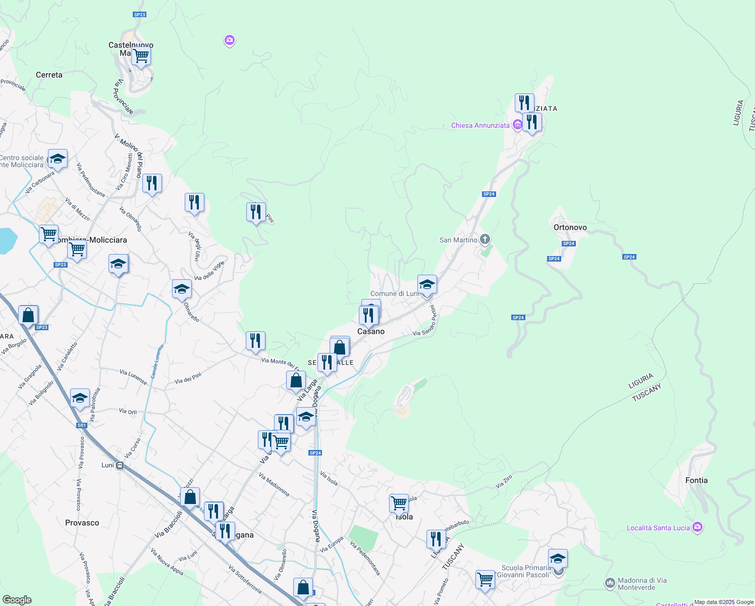 map of restaurants, bars, coffee shops, grocery stores, and more near 15 Via Brigate Partigiane in Casano