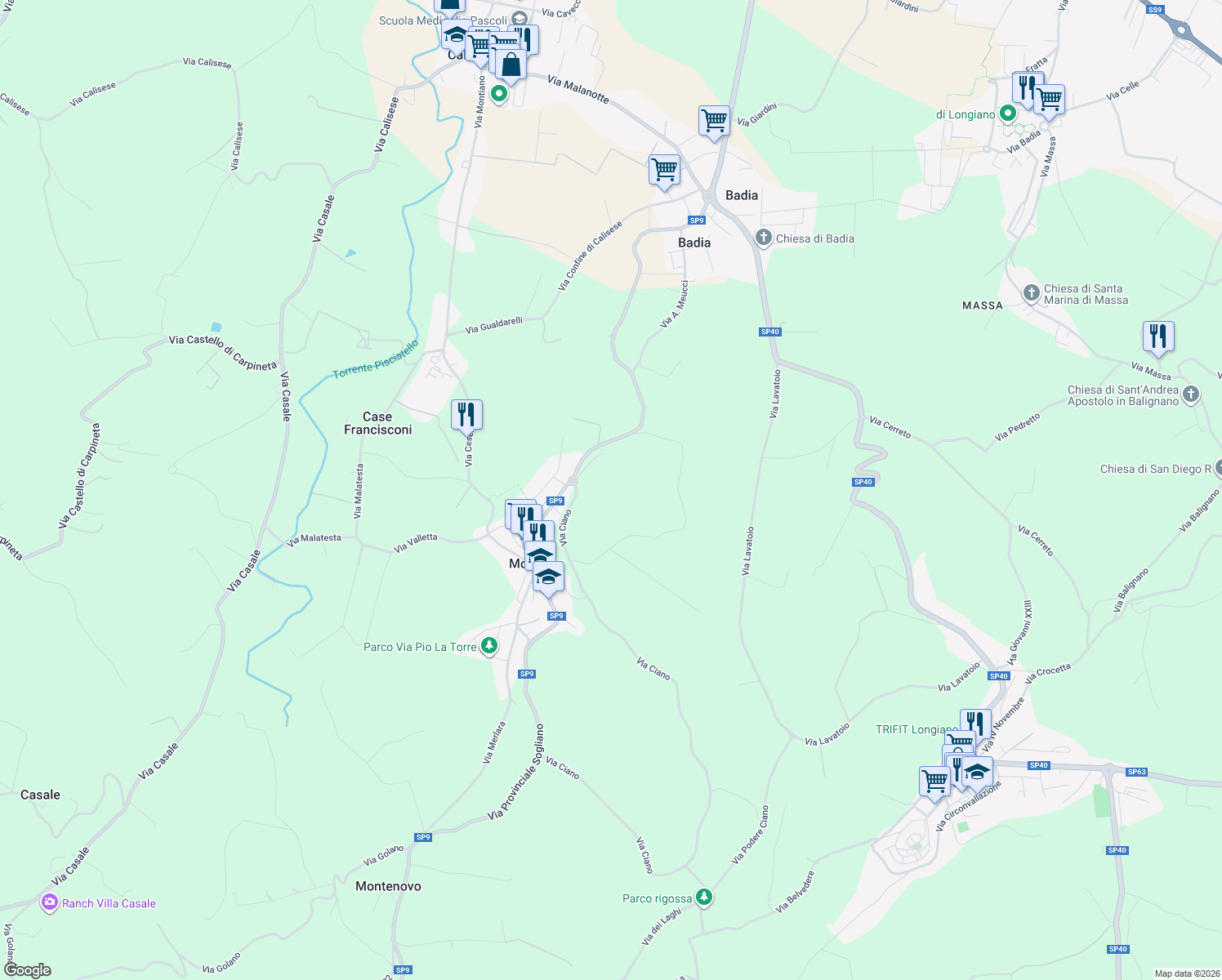 map of restaurants, bars, coffee shops, grocery stores, and more near in Province of Forlì-Cesena
