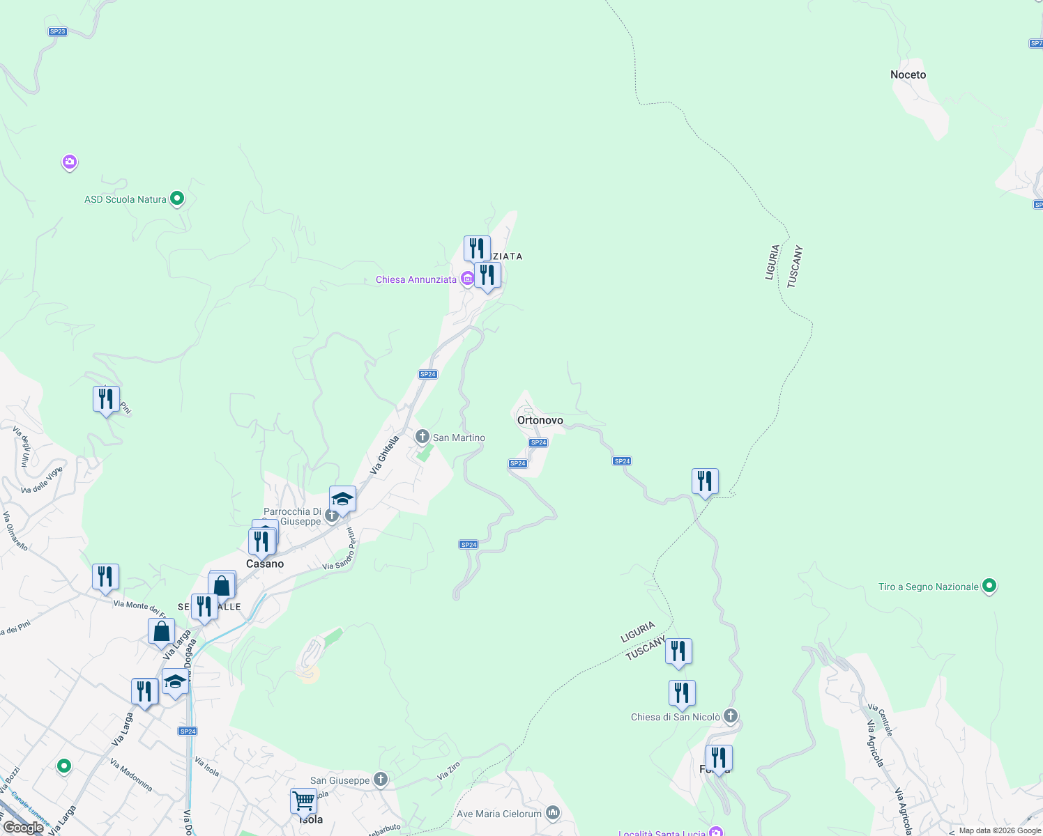 map of restaurants, bars, coffee shops, grocery stores, and more near 20 Via Ceccardo Roccatagliata Ceccardi in Ortonovo