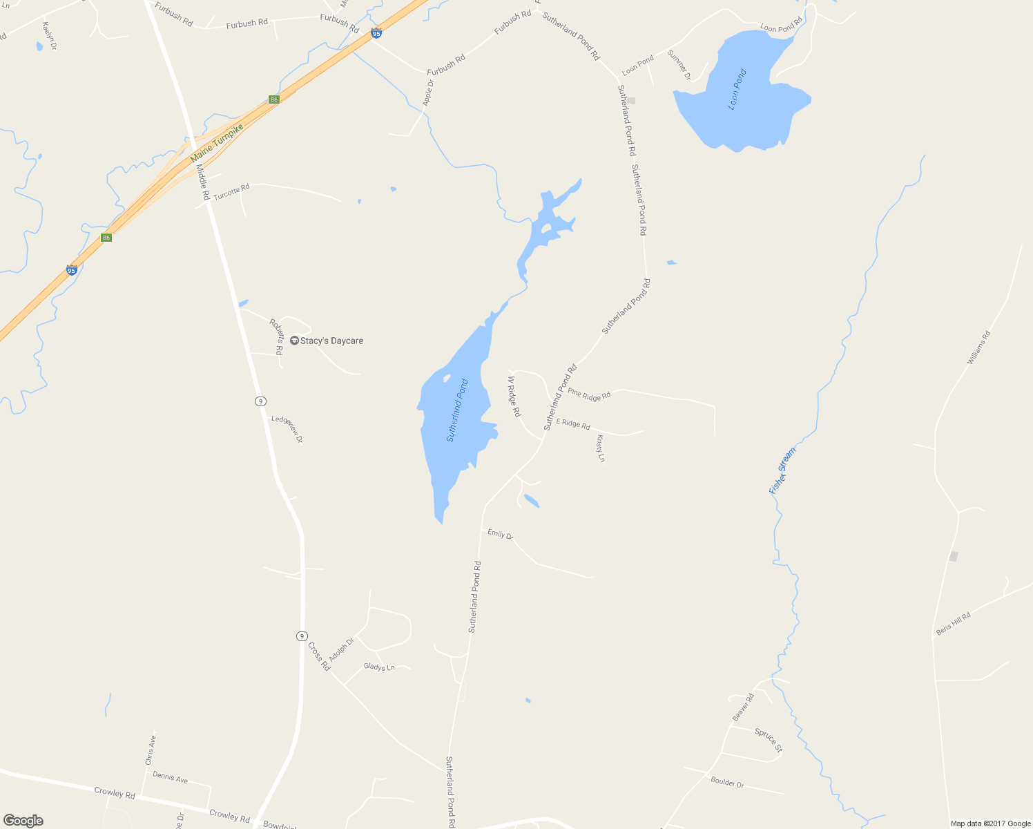 map of restaurants, bars, coffee shops, grocery stores, and more near 61 West Ridge Road in Sabattus