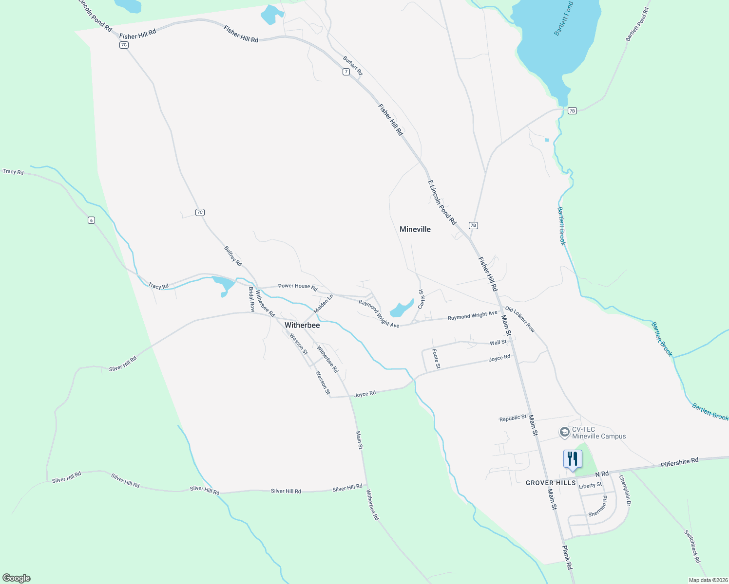 map of restaurants, bars, coffee shops, grocery stores, and more near 1-25 Hospital Road in Mineville