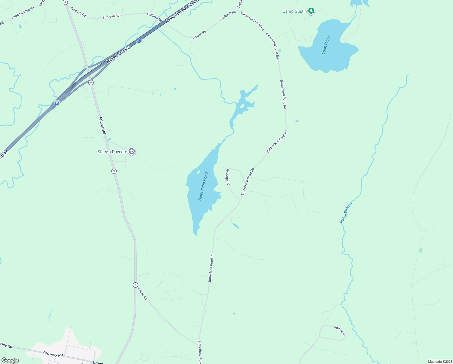 map of restaurants, bars, coffee shops, grocery stores, and more near 61 West Ridge Road in Sabattus