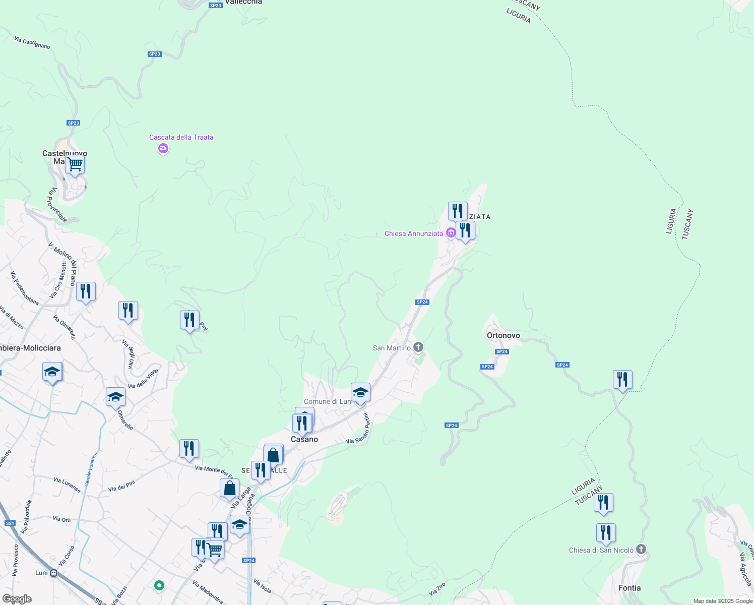 map of restaurants, bars, coffee shops, grocery stores, and more near in Province of La Spezia