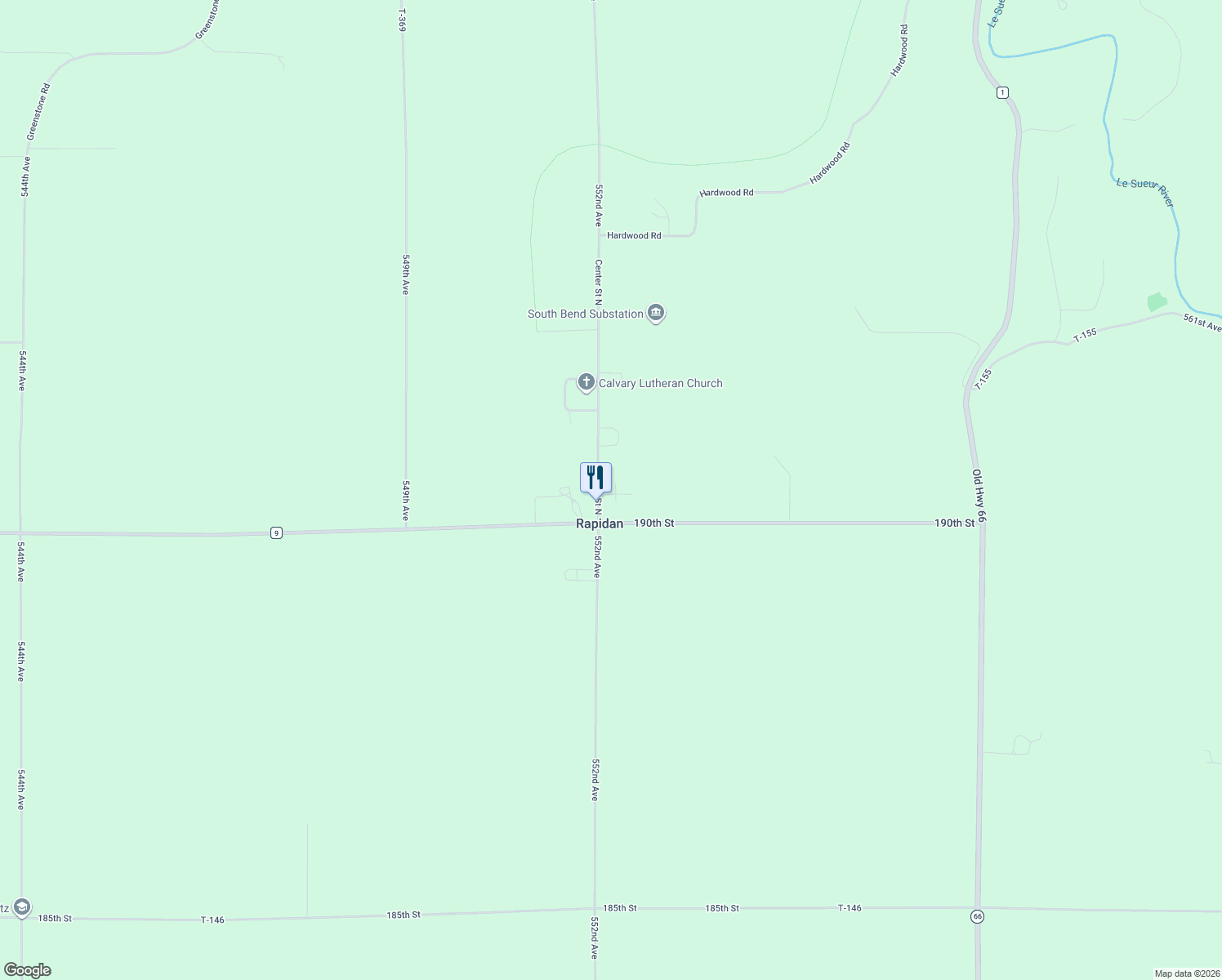 map of restaurants, bars, coffee shops, grocery stores, and more near 55212 Fairlane Drive in Mankato
