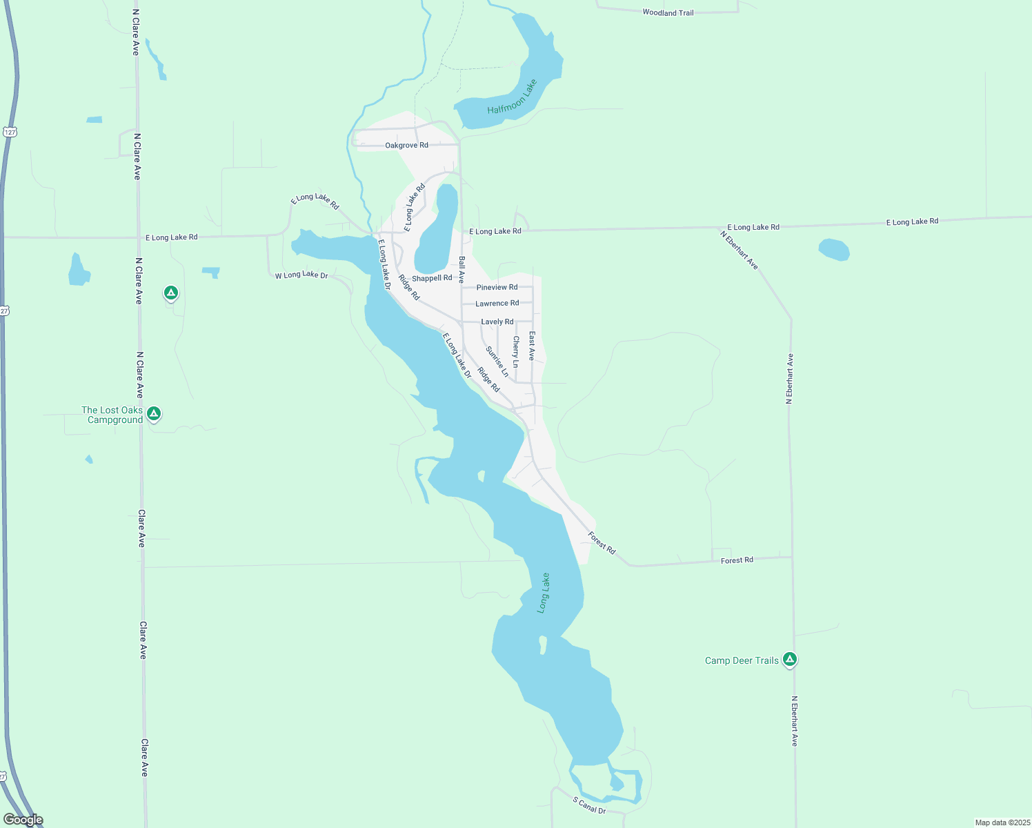 map of restaurants, bars, coffee shops, grocery stores, and more near 1274 East Long Lake Drive in Harrison