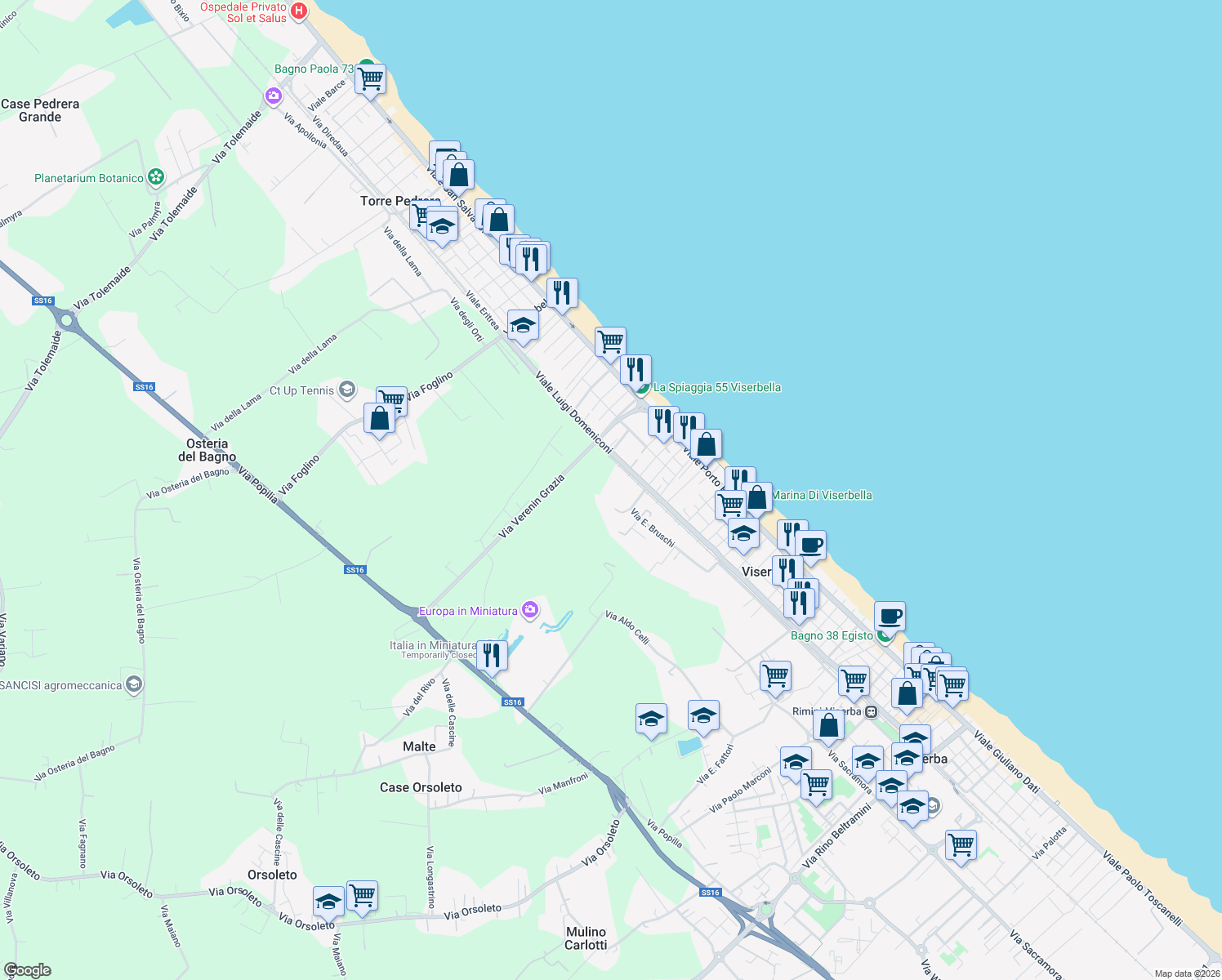 map of restaurants, bars, coffee shops, grocery stores, and more near in Viserbella