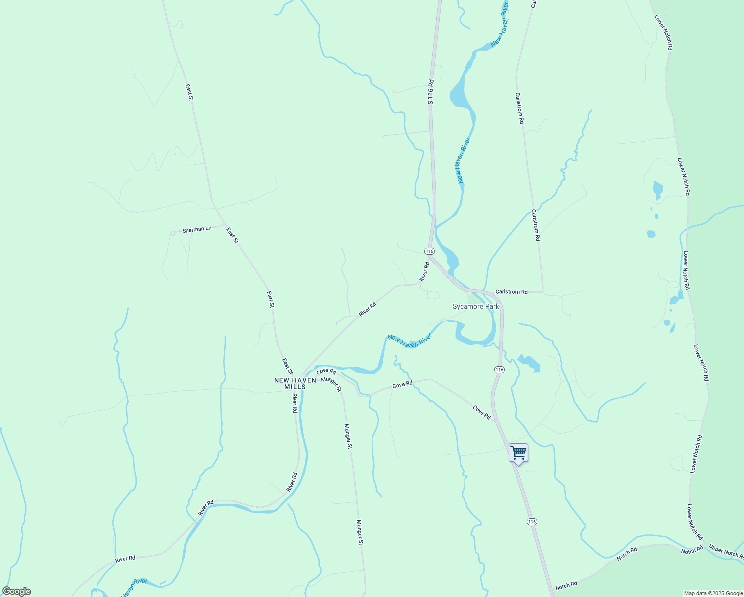 map of restaurants, bars, coffee shops, grocery stores, and more near 5472 River Road in Addison County
