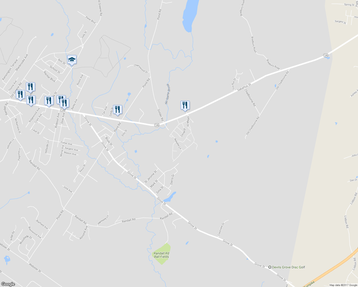 map of restaurants, bars, coffee shops, grocery stores, and more near 66 Autumn Lane in Lewiston