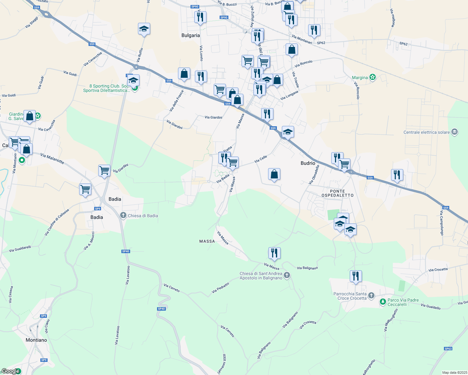 map of restaurants, bars, coffee shops, grocery stores, and more near 1380 Via Massa in Provincia di Forlì-Cesena