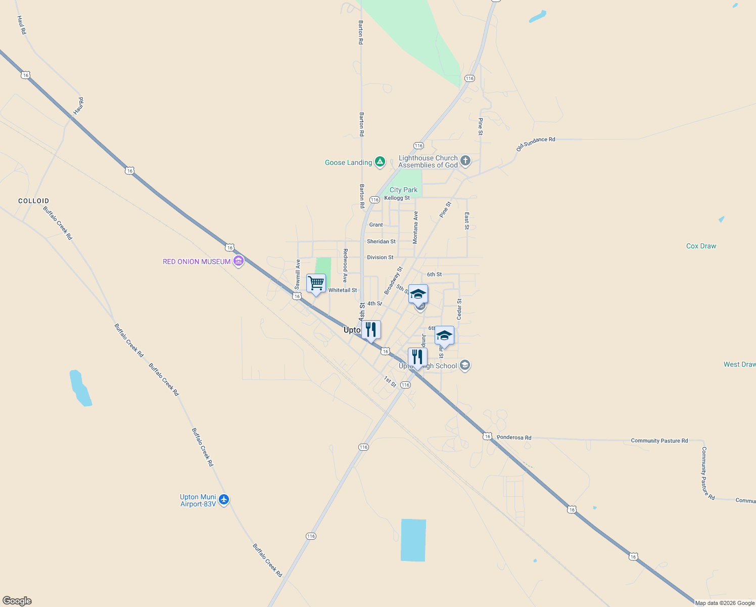 map of restaurants, bars, coffee shops, grocery stores, and more near 712 4th St in Upton
