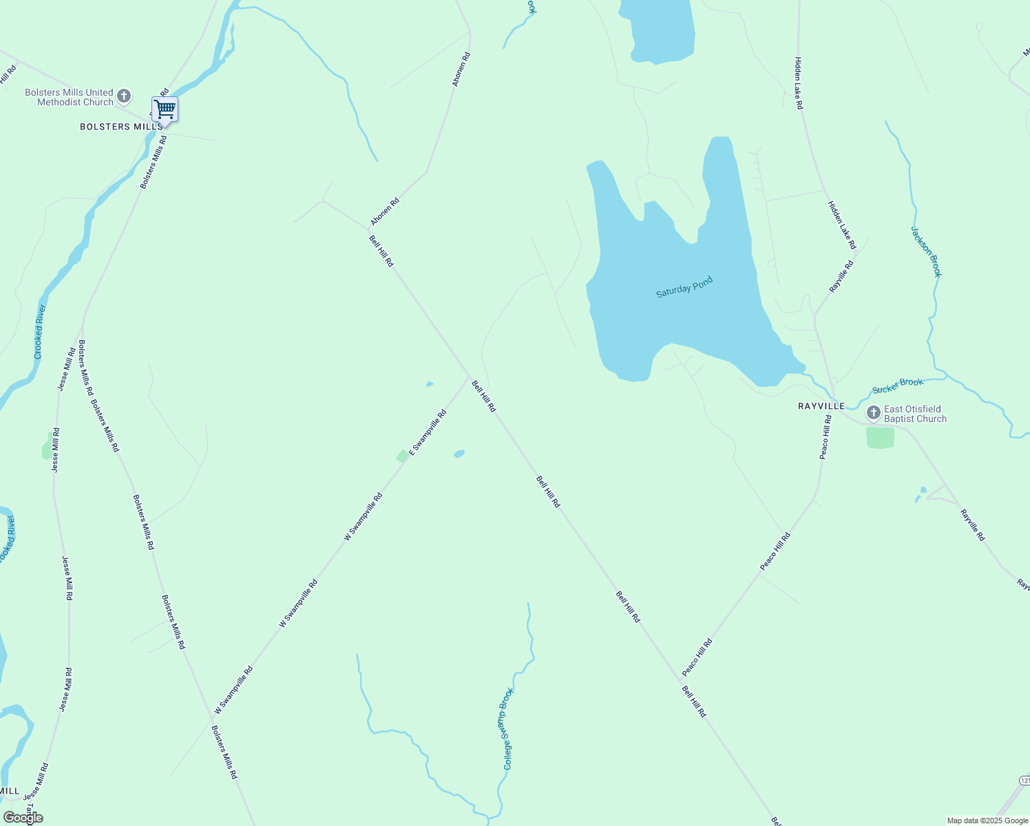 map of restaurants, bars, coffee shops, grocery stores, and more near 58 Ridgewood Terrace in Otisfield