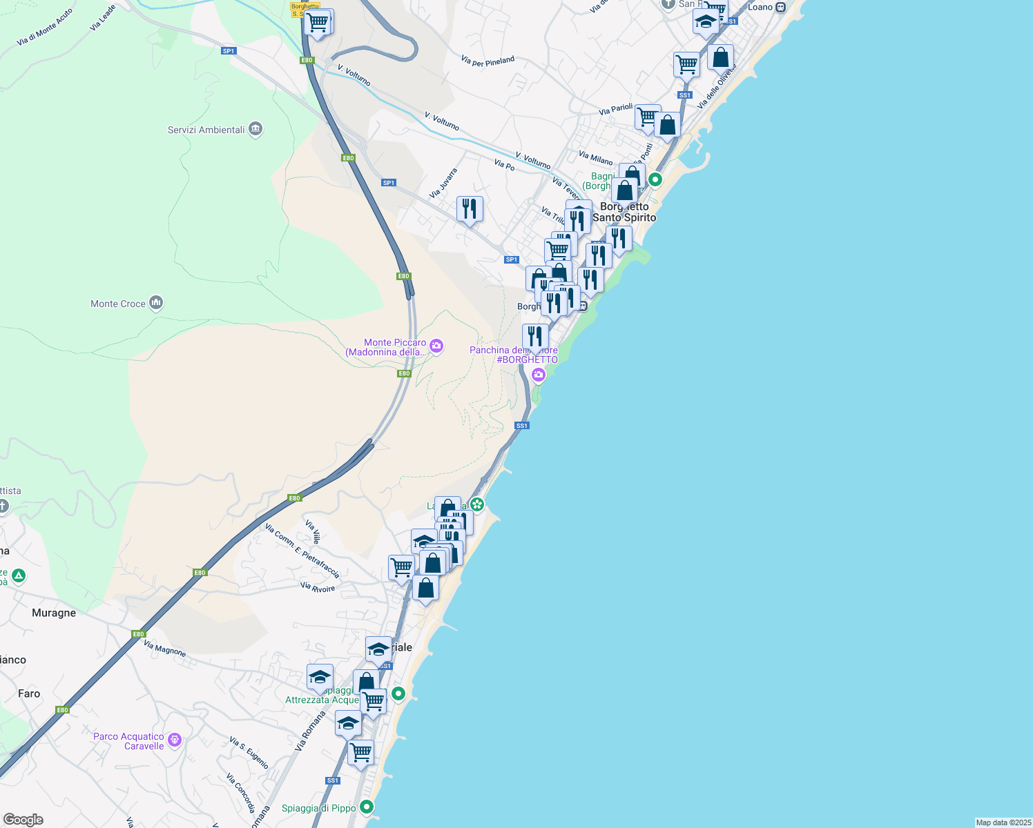 map of restaurants, bars, coffee shops, grocery stores, and more near in Province of Savona