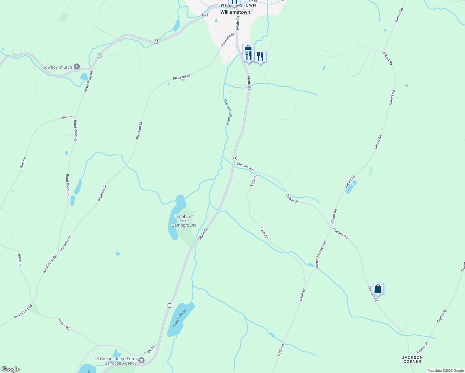 map of restaurants, bars, coffee shops, grocery stores, and more near 3593 Main Street in Williamstown