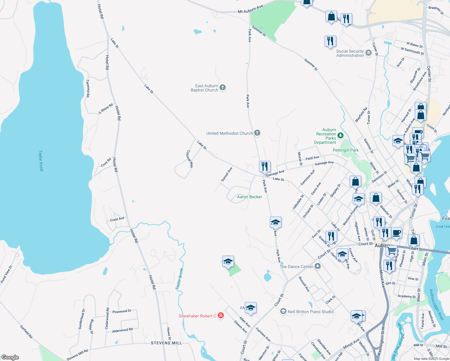 map of restaurants, bars, coffee shops, grocery stores, and more near 48 Sunset Avenue in Auburn