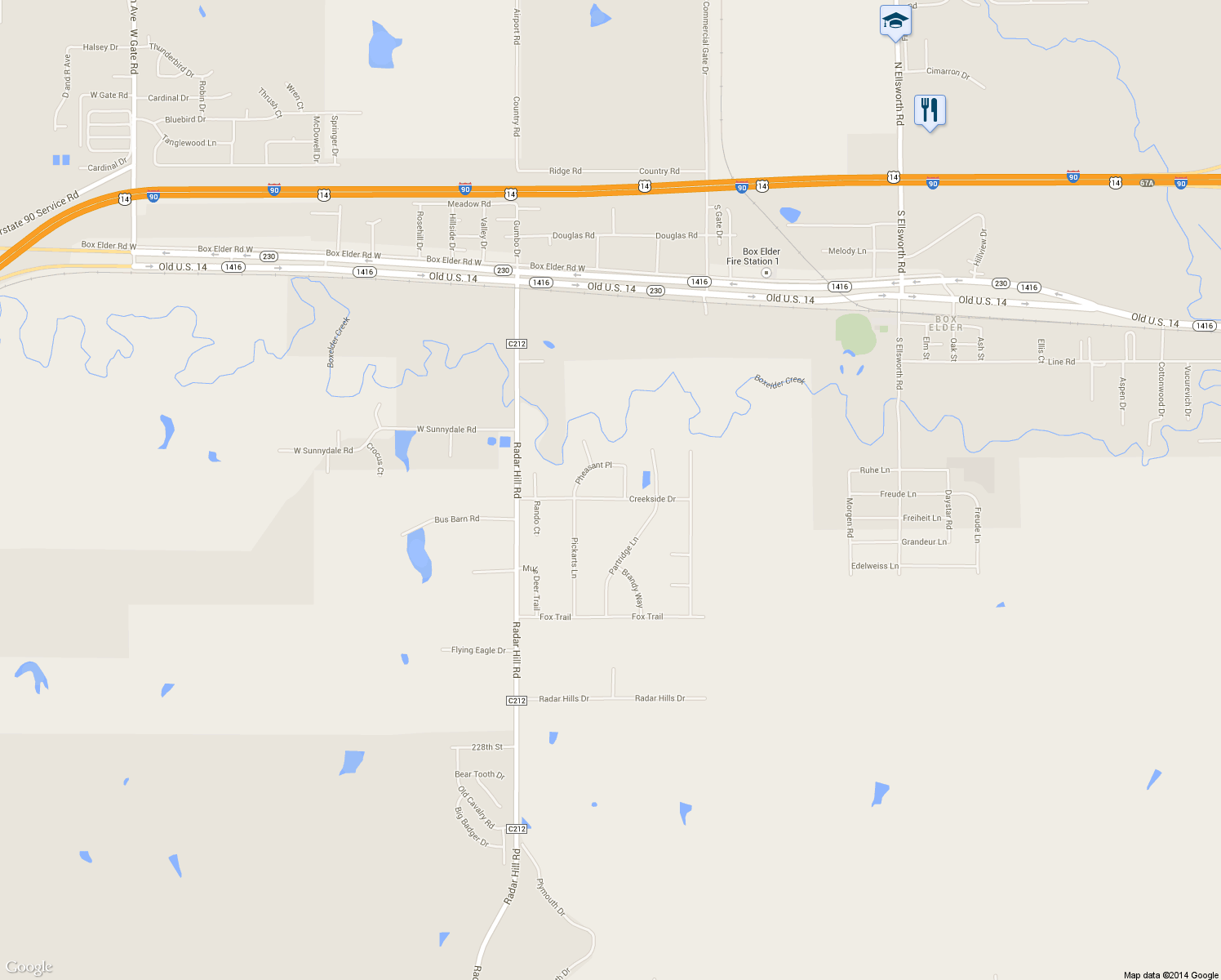 map of restaurants, bars, coffee shops, grocery stores, and more near 14826 Creekside Drive in Box Elder