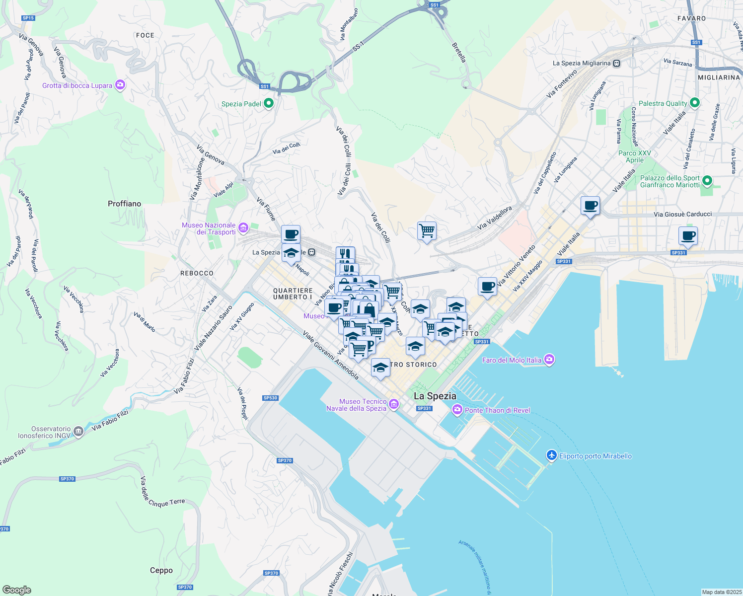 map of restaurants, bars, coffee shops, grocery stores, and more near 2 Via Tito Speri in La Spezia