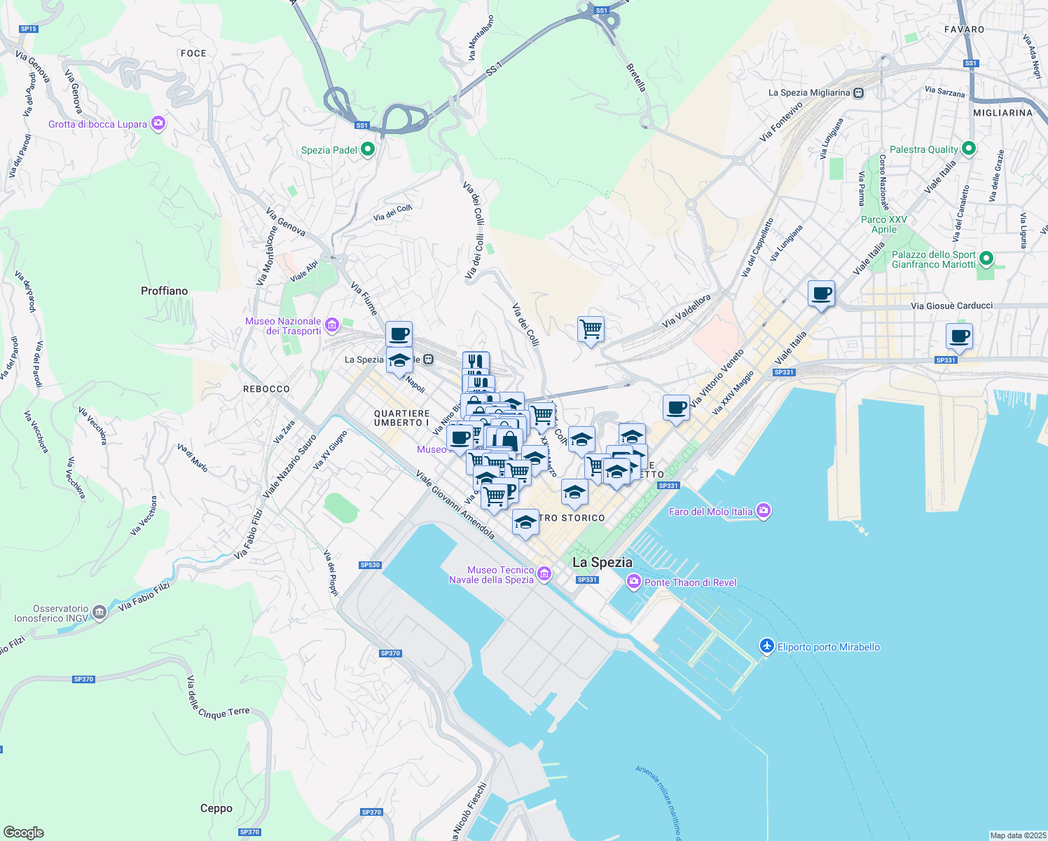 map of restaurants, bars, coffee shops, grocery stores, and more near 2 Via Tito Speri in La Spezia