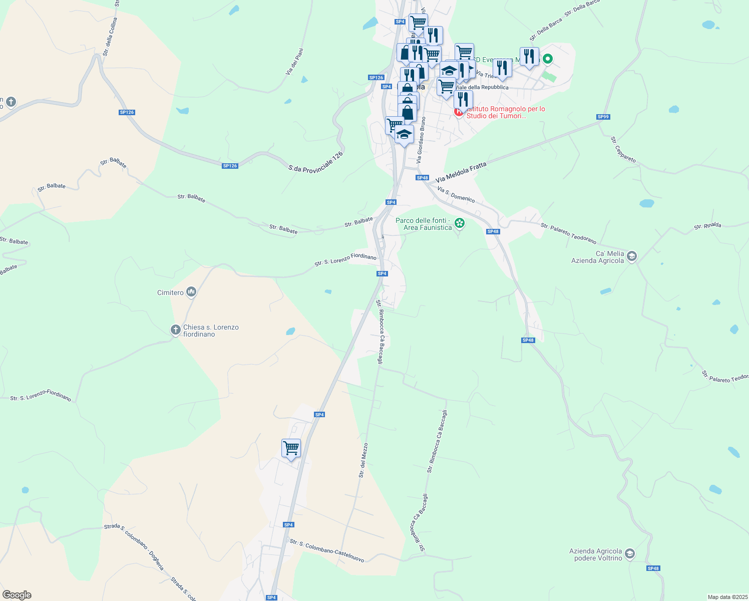 map of restaurants, bars, coffee shops, grocery stores, and more near 5 Statale Meldola in Meldola