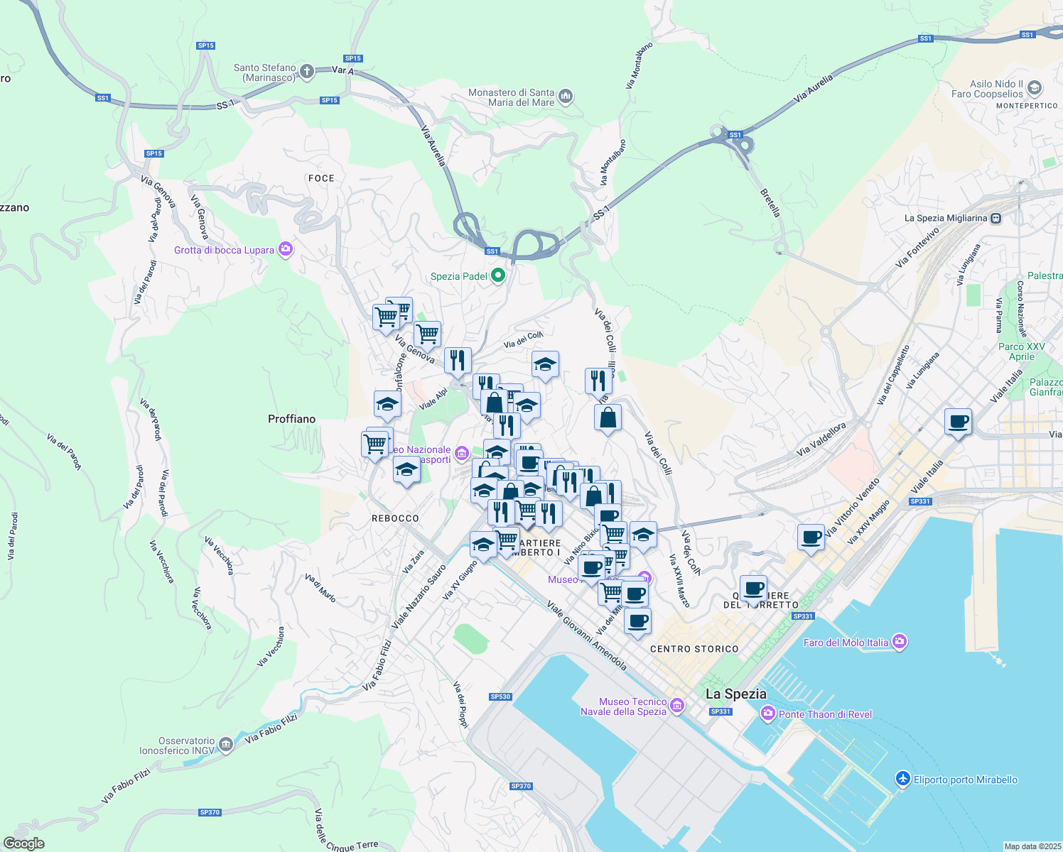 map of restaurants, bars, coffee shops, grocery stores, and more near 50 Via Oldoini Alfredo in La Spezia