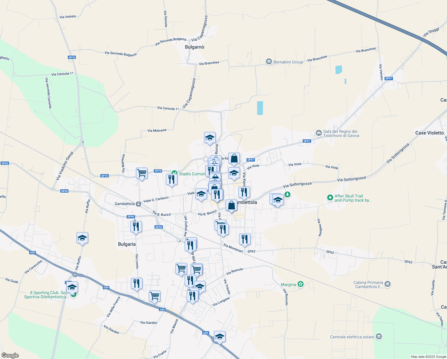map of restaurants, bars, coffee shops, grocery stores, and more near 29 Via Viole in Gambettola