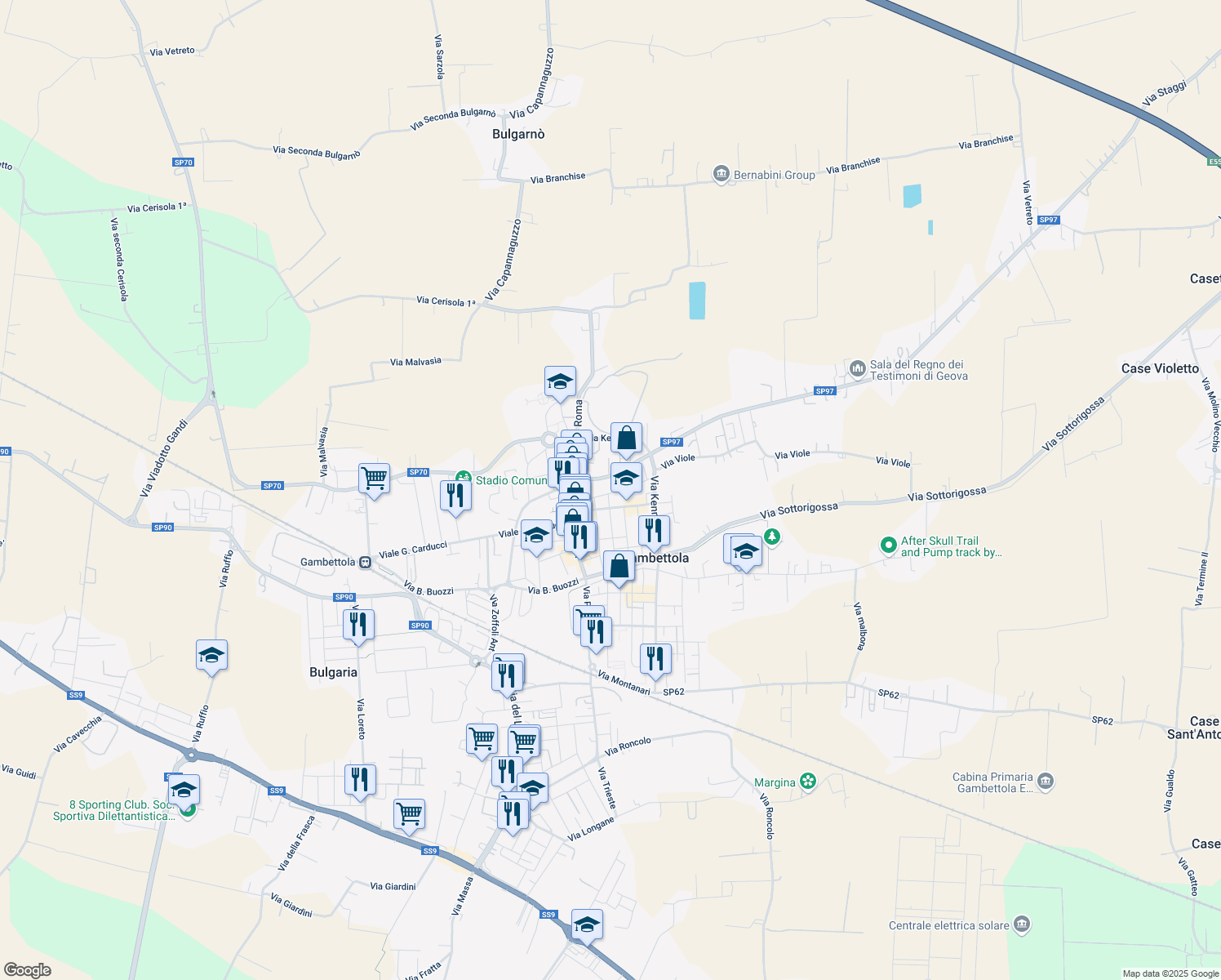 map of restaurants, bars, coffee shops, grocery stores, and more near 29 Via Viole in Gambettola