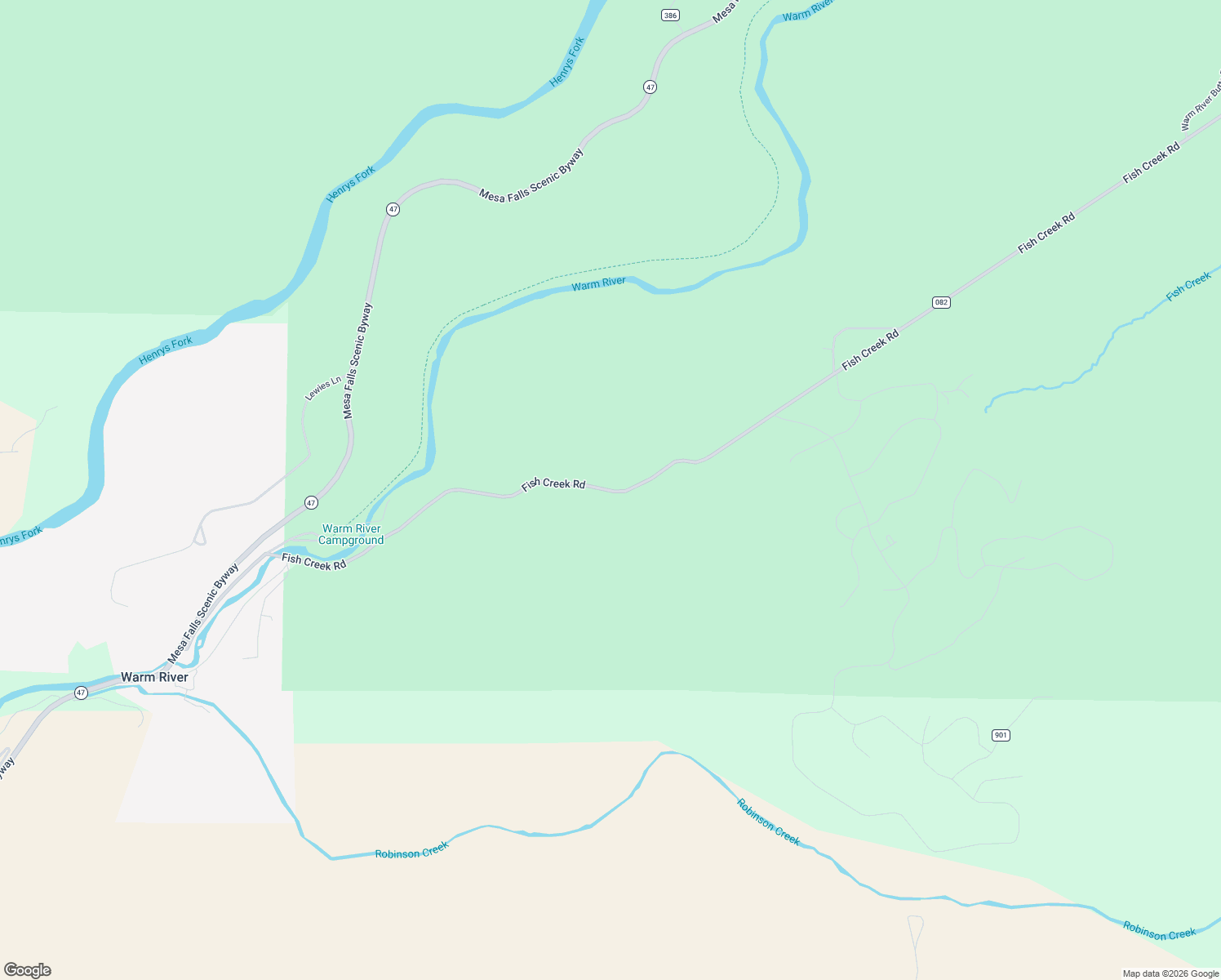 map of restaurants, bars, coffee shops, grocery stores, and more near Fish Creek Road in Ashton