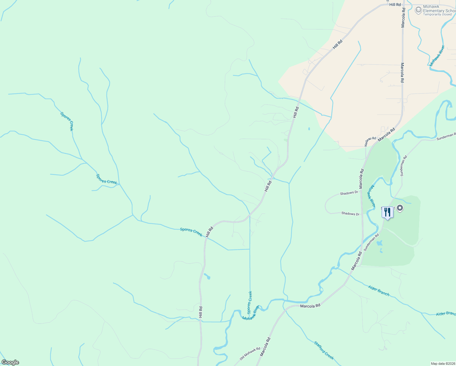 map of restaurants, bars, coffee shops, grocery stores, and more near 90420 Hill Road in Springfield