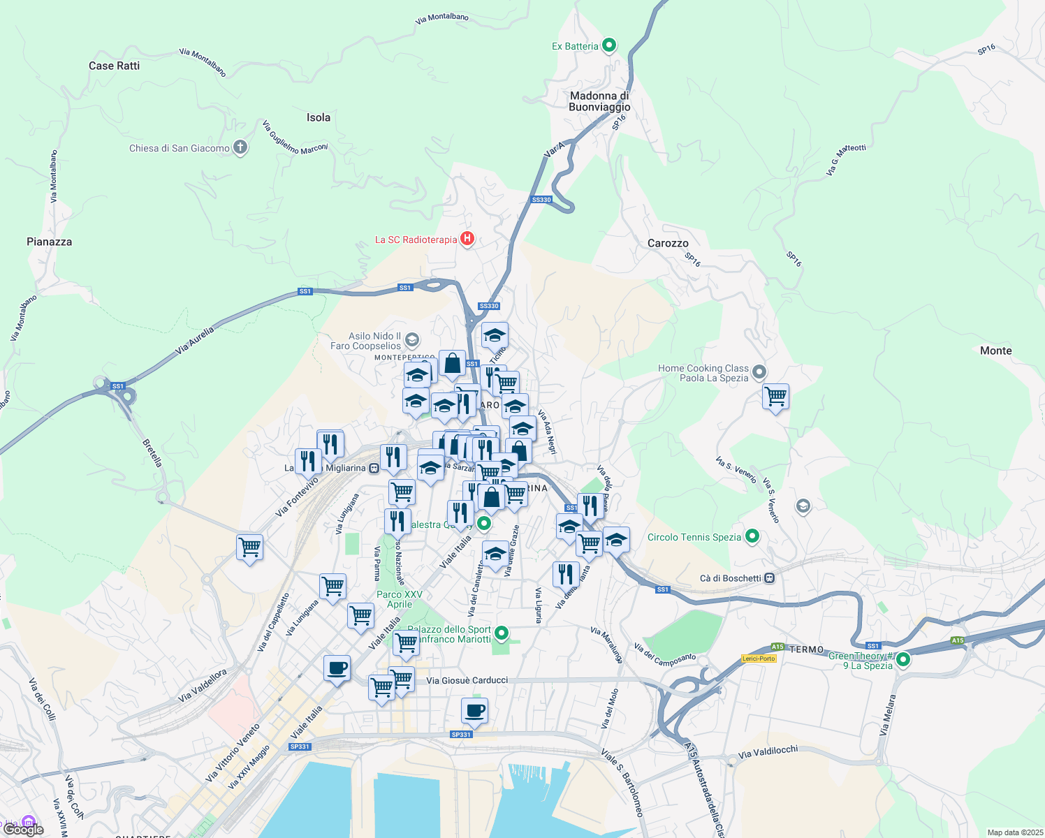 map of restaurants, bars, coffee shops, grocery stores, and more near 50 Via Oldoini Alfredo in La Spezia