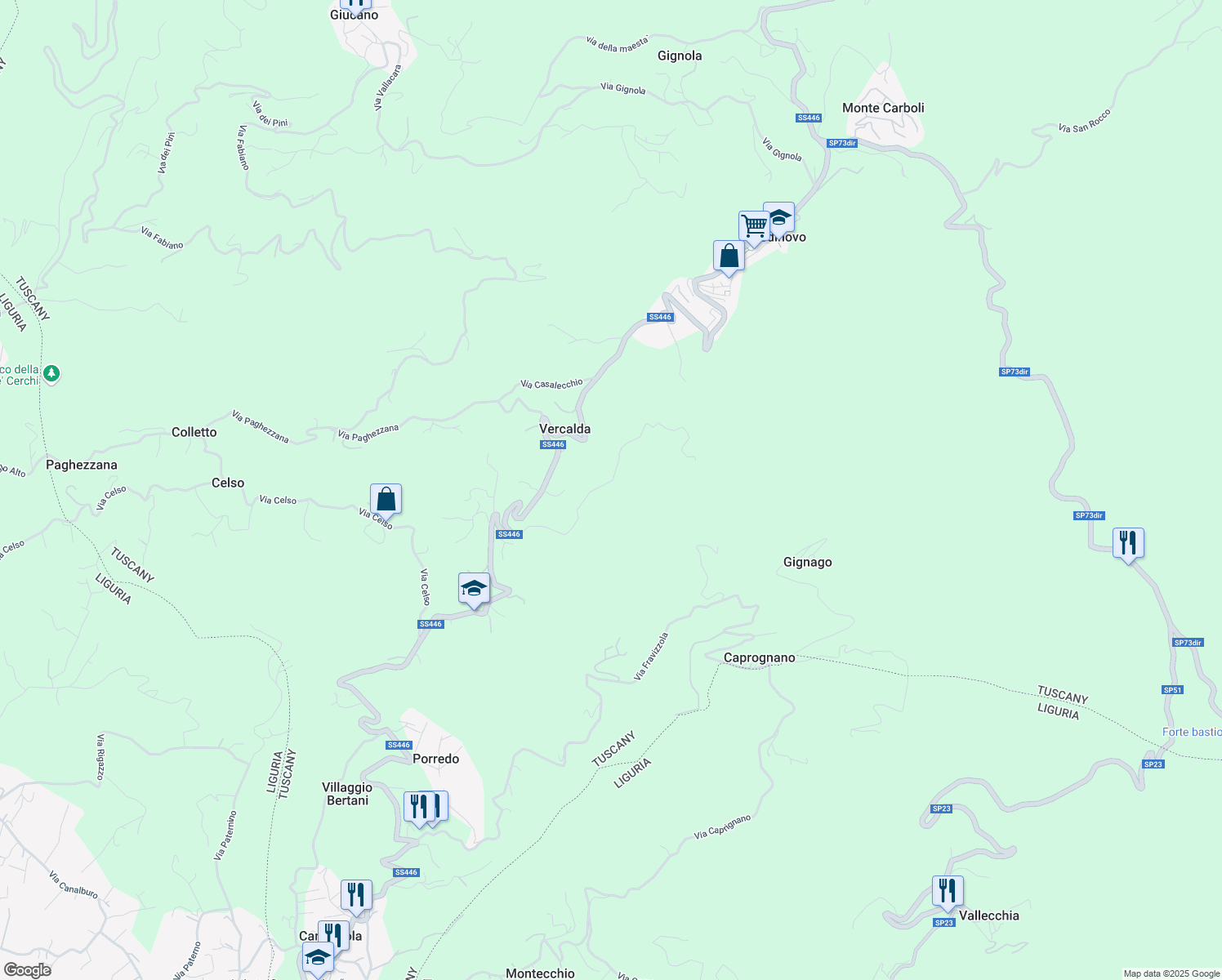 map of restaurants, bars, coffee shops, grocery stores, and more near 5 Via Boccognano in Provincia di Massa e Carrara