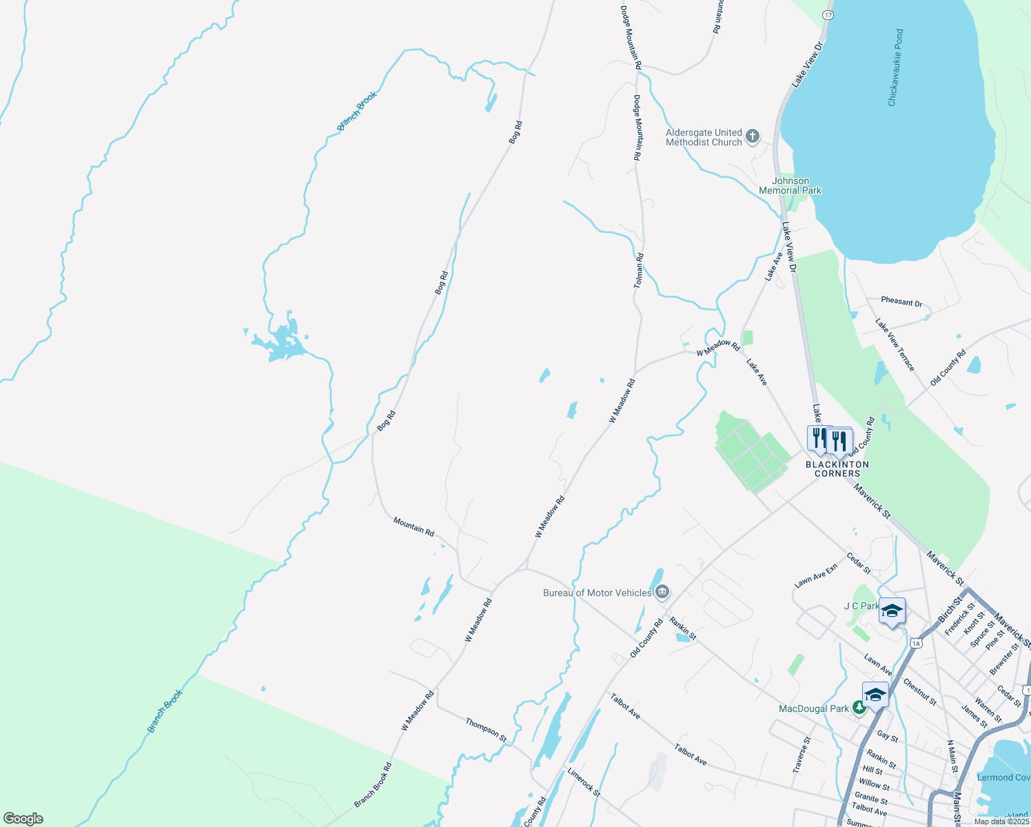 map of restaurants, bars, coffee shops, grocery stores, and more near 191 West Meadow Road in Rockland
