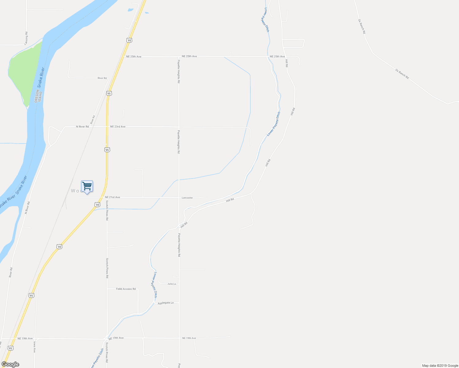 map of restaurants, bars, coffee shops, grocery stores, and more near 11481 Hill Road in Payette