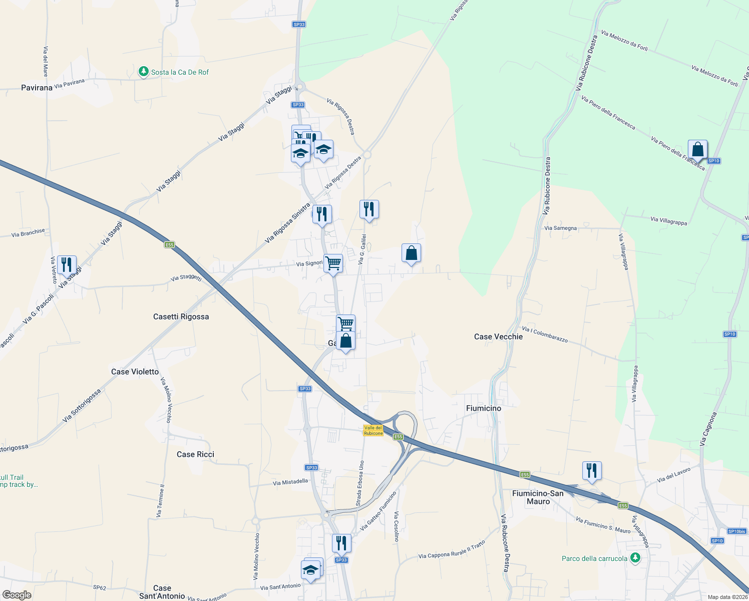 map of restaurants, bars, coffee shops, grocery stores, and more near 11 Via Enrico Berlinguer in Sant'Angelo