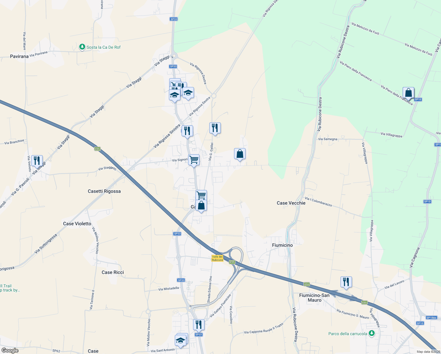 map of restaurants, bars, coffee shops, grocery stores, and more near 11 Via Enrico Berlinguer in Sant'Angelo