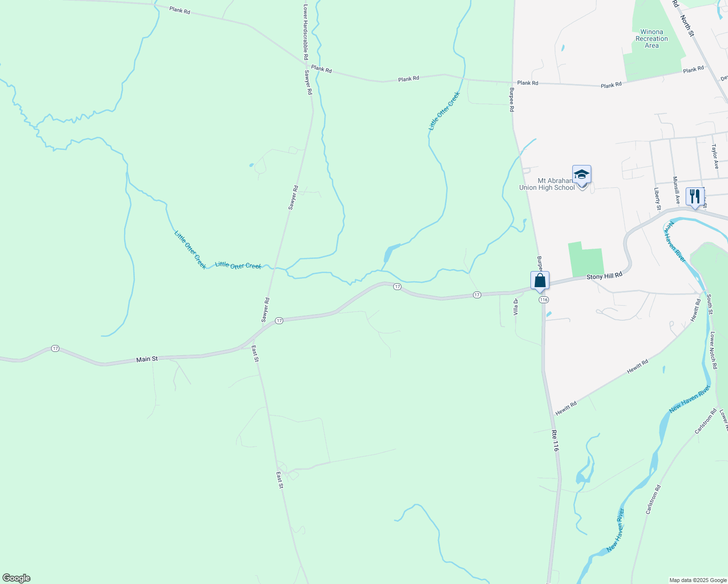 map of restaurants, bars, coffee shops, grocery stores, and more near Main Street in Addison County