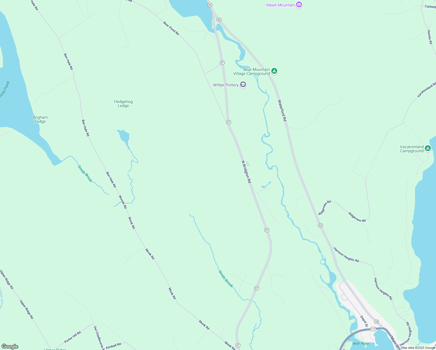 map of restaurants, bars, coffee shops, grocery stores, and more near in Bridgton