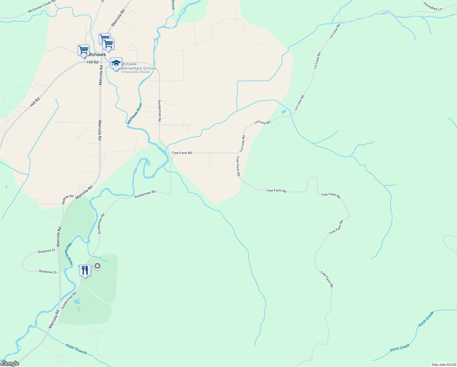 map of restaurants, bars, coffee shops, grocery stores, and more near 37184 Tree Farm Road in Springfield