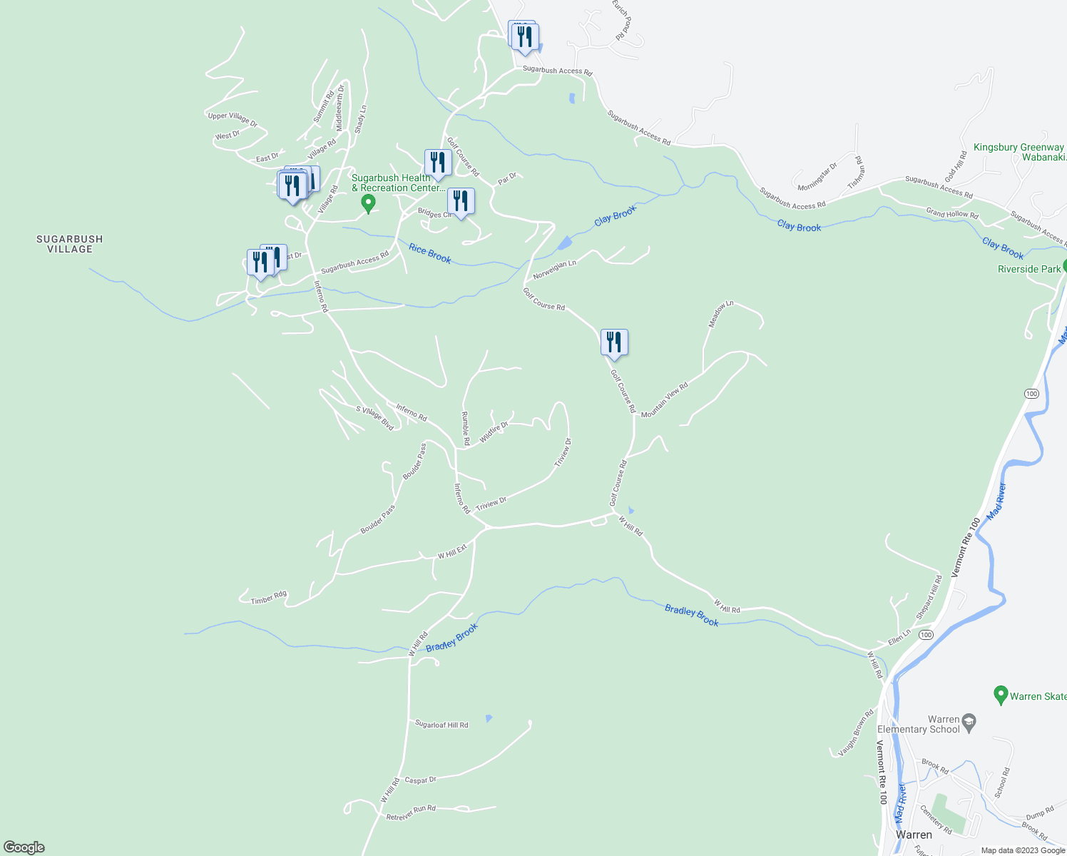 map of restaurants, bars, coffee shops, grocery stores, and more near 695 Triview Drive in Warren