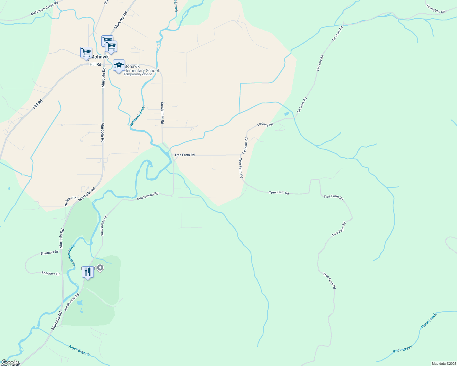 map of restaurants, bars, coffee shops, grocery stores, and more near 37184 Tree Farm Road in Springfield