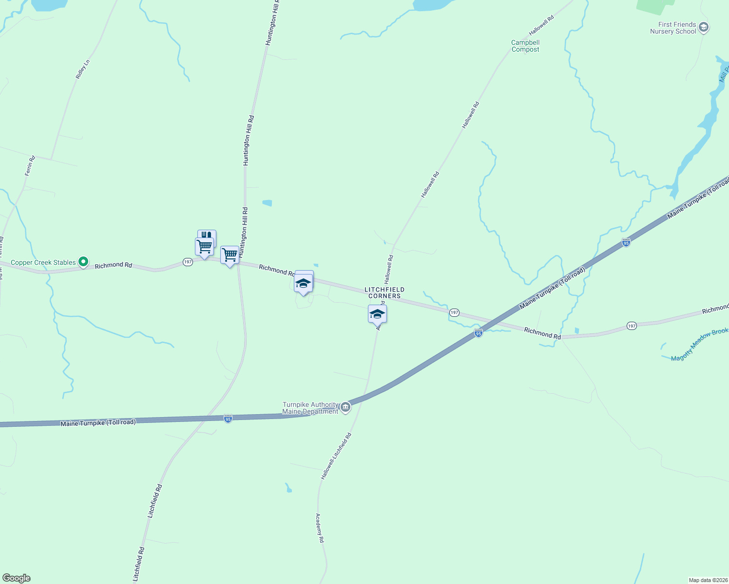 map of restaurants, bars, coffee shops, grocery stores, and more near 551 Richmond Road in Litchfield