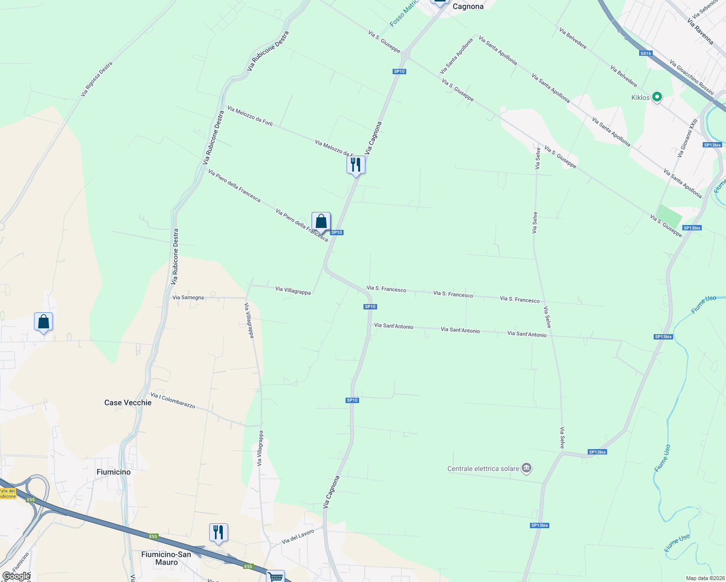 map of restaurants, bars, coffee shops, grocery stores, and more near 152 Via Cagnona in Forlì-Cesena