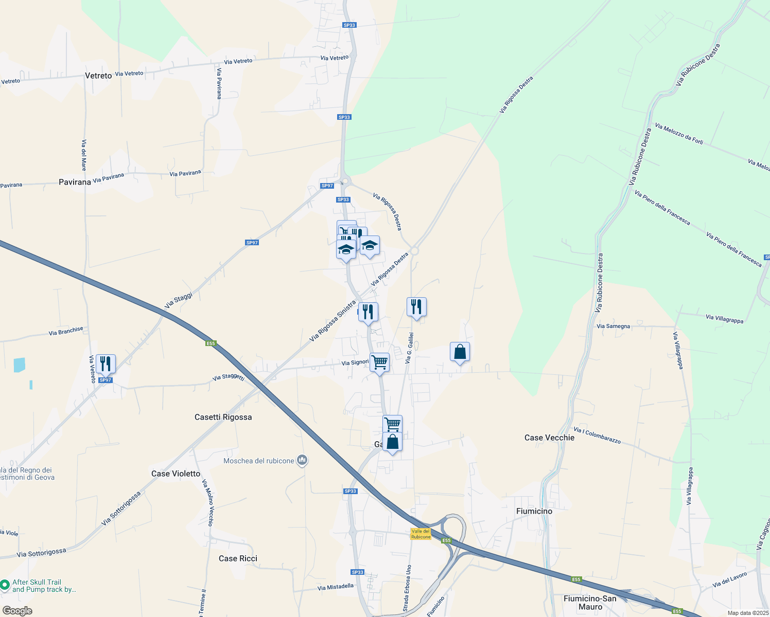 map of restaurants, bars, coffee shops, grocery stores, and more near 90 Via Gastone Sozzi in Provincia di Forlì-Cesena