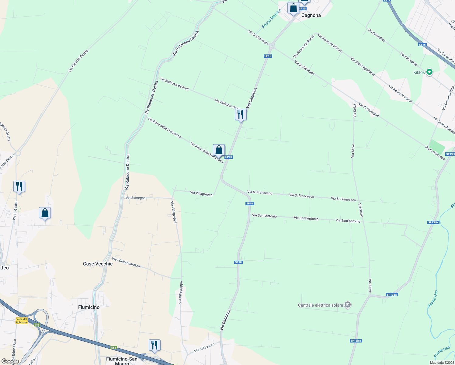 map of restaurants, bars, coffee shops, grocery stores, and more near 152 Via Cagnona in Provincia di Forlì-Cesena