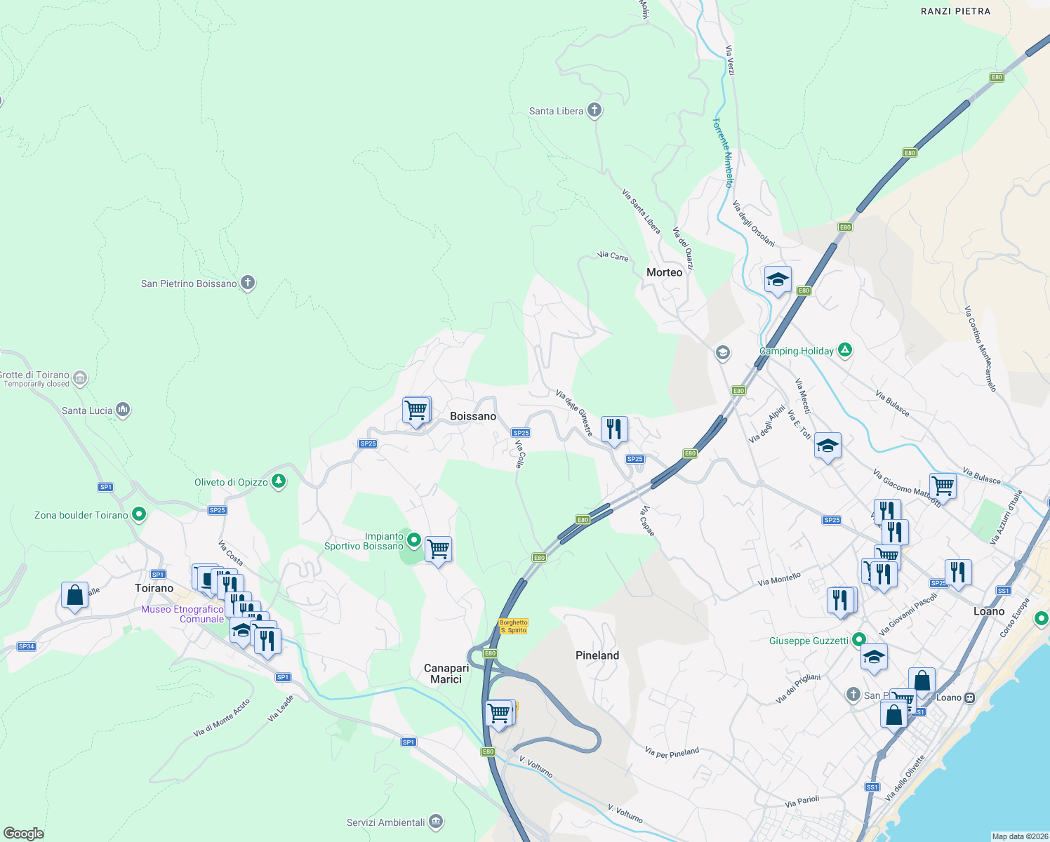 map of restaurants, bars, coffee shops, grocery stores, and more near in Boissano