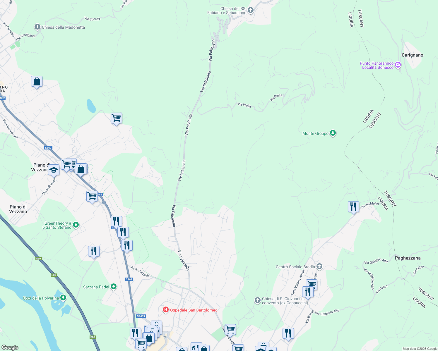 map of restaurants, bars, coffee shops, grocery stores, and more near in Province of La Spezia