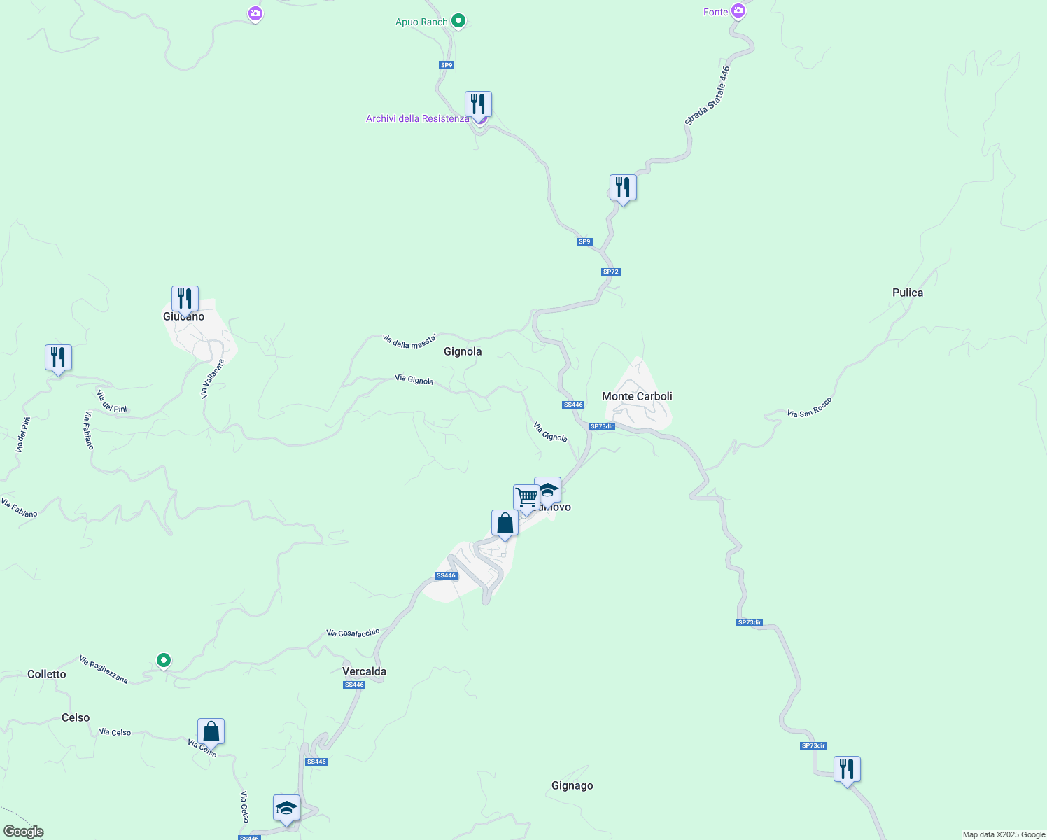 map of restaurants, bars, coffee shops, grocery stores, and more near 7 Via Gignola in Provincia di Massa e Carrara