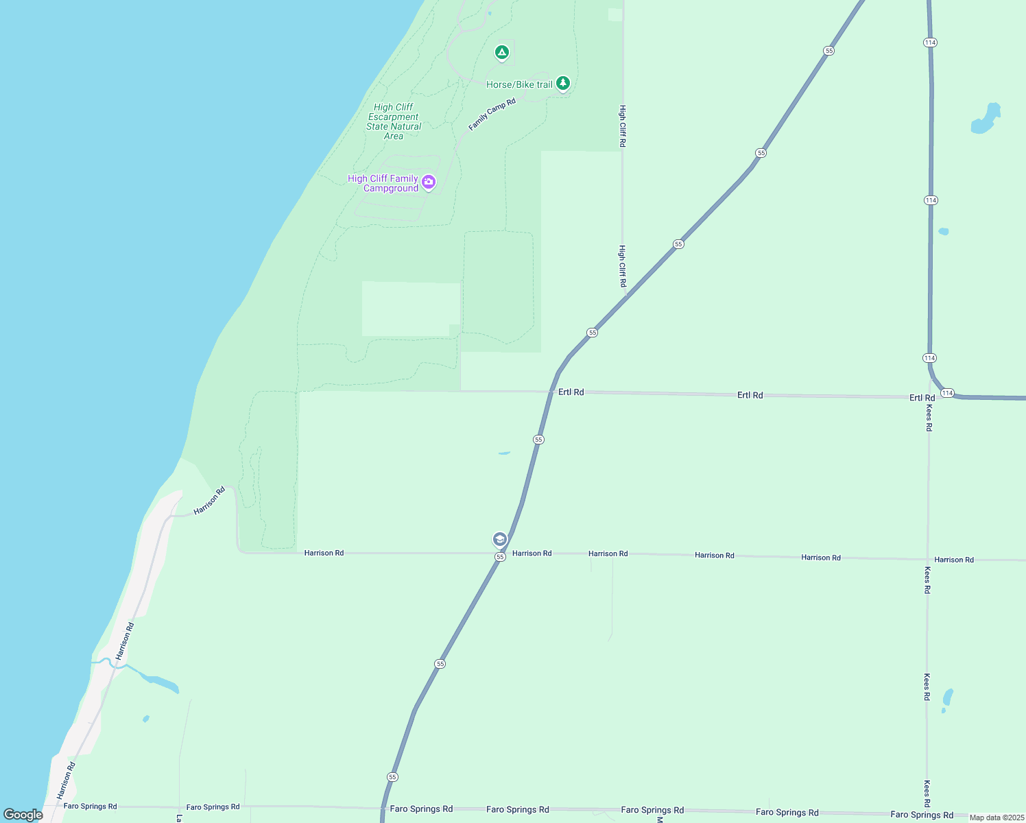 map of restaurants, bars, coffee shops, grocery stores, and more near W5047 Ertl Rd in Menasha