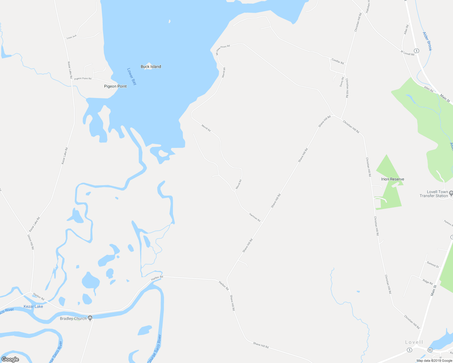map of restaurants, bars, coffee shops, grocery stores, and more near Hartman Road in Lovell