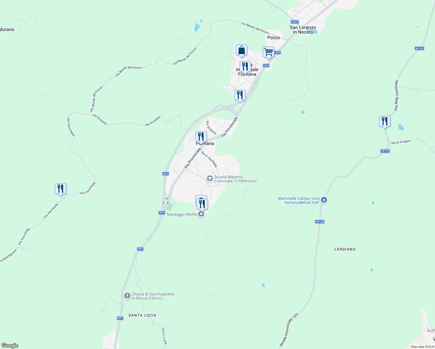 map of restaurants, bars, coffee shops, grocery stores, and more near 29 Via G. Garibaldi in Fiumana